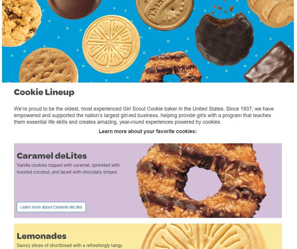 Cookies Page detailing the cookies offered by our baker, ABC,
