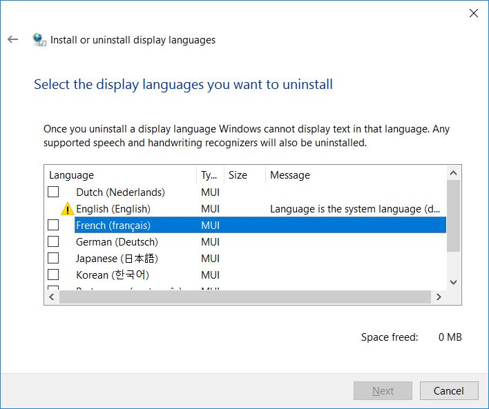 3. Select unwanted languages. 4. Select Next and those languages will be removed. 5.