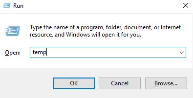 5. Clear all the system s temp files. Press Windows key and R at the same time, then in the Run form, type temp and hit Enter.