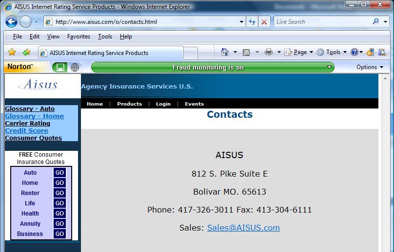Contact AISUS Below is AISUS.com Contact Page from the system. This includes their main phone number where you can call for assistance with a technical issue.