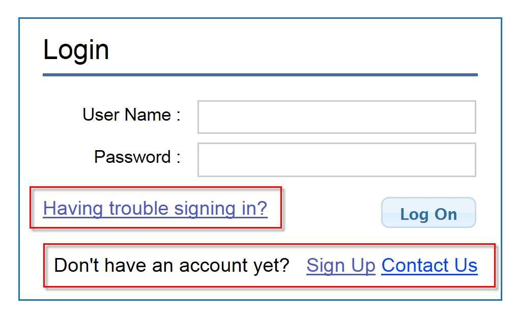 Login Page Functional Hyperlinks From the Login Page the user will see the following:
