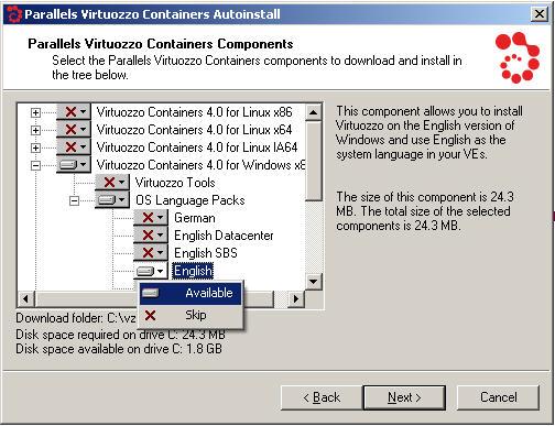 Managing Templates 41 Figure 26: Virtuozzo Containers Autoinstaller - Selecting Mode c On the Parallels Virtuozzo Containers