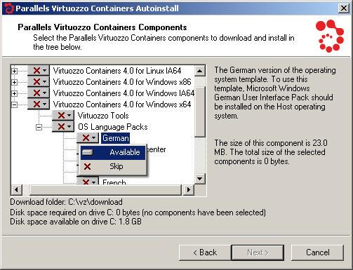 Managing Templates 44 Figure 28: Virtuozzo Containers Autoinstaller - Selecting Mode c On the Parallels Virtuozzo Containers