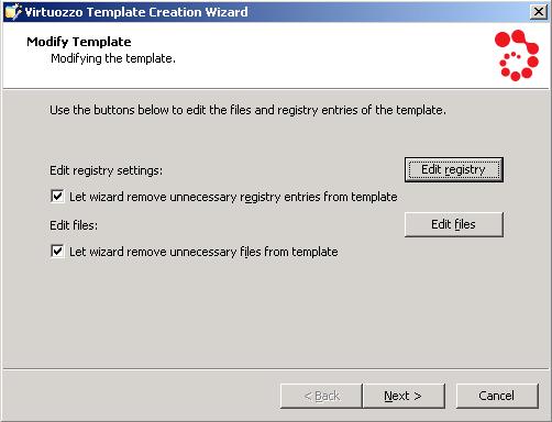 Managing Templates 47 Figure 31: Template Creation Wizard - Editing Files and Registry In this window you can perform the following operations: Click the Edit registry button to open the Template
