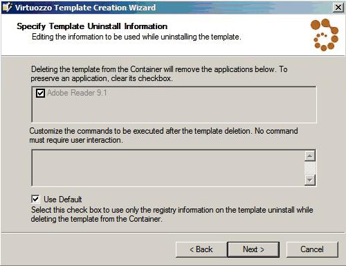 Managing Templates 49 In the next step of the wizard, you can configure the operations to be performed inside a Container after removing the application template from it.