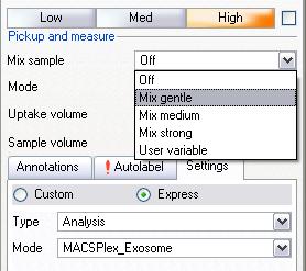 4: Selection of the Express Mode MACSPlex_Exosome from the Settings tab.