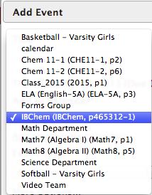 The teacher can give the event a title, and select which group it applies to from the "Add to Calendar" dropdown menu (the menu will show all of the user's groups, including classes, athletic teams,