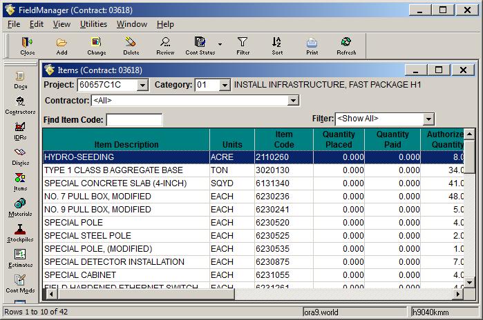 2.5 Using List Windows A list window displays a list of records to work with. The Contracts list window always displays when FieldManager is first opened (Figure 2-6).