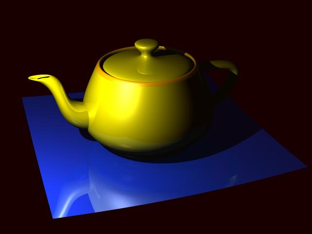 least amount of time with BezClip and Impl taking about 28% and 43% longer, respectively. Ray tracing timing results are summarized in Table 4.2. Figure 4.8: Utah teapot rendering.