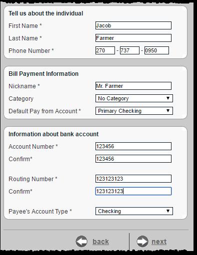 I Have the Bank Account Information Users can add an Individual, who will receive ACH deposits, if