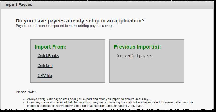 Import Payee By clicking Import Payees, users can upload