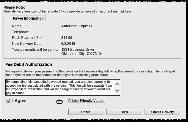 Processing Fees & Funds Check Rush Payments (Draft Checks): Fee is debited on the Process Date and the