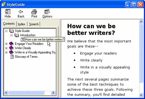 20 A Guided Tour of Doc-To-Help 12. Click the View Target button. Note that the How can we be better writers? text is now a topic sub-heading under the Introduction heading.