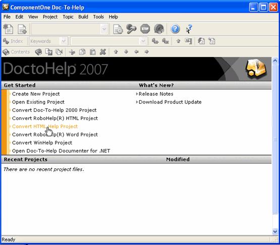 4 A Guided Tour of Doc-To-Help Converting an HTML Help Project to Doc-To-Help 2007 The HTML Help project used in this tutorial is located in the C:\Program