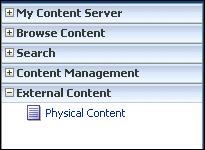 Figure 3-1 PCM-related items in My Content Server tray PCM ITEMS IN EXTERNAL CONTENT If Physical Content Manager is installed correctly, there is an External Content tray or top menu item in Content