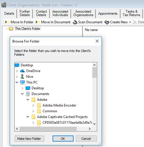 Click on Move In Folder Select the folder by highlighting it Click on OK Please note that you are able