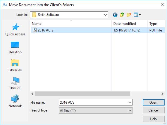 Move In Document You are able to move in existing client documents from the computers file system into a client s folder on BTCSoftware Database.
