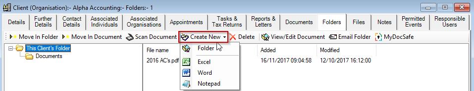 Create New You are able to create new folders and documents, and also move documents between the different client folders within Practice Manager. Please see instructions below on how to do this.