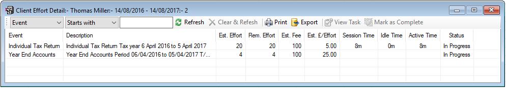 particular client s events in the system Event Effort Summary report The Event Effort Summary report produces a list of the type of events worked on in the system