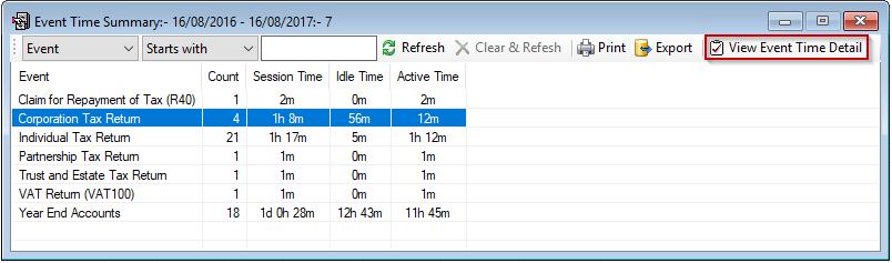 Event Time Summary From the top toolbar, go to Reports > Activity Time Log Summaries >