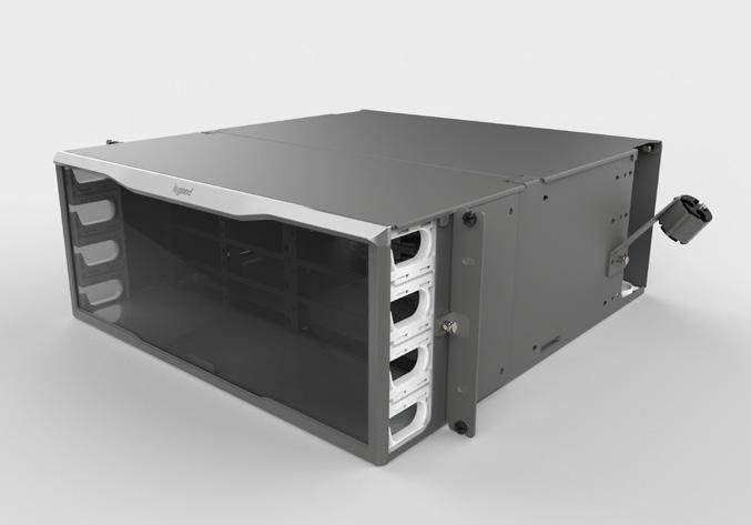 High Density, up to 96 LC connectors in 1U of rack space Available in 1U, 2U, and 4U Integrated LED lighting and white tray Forward-sliding label card