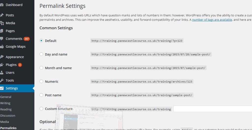 3. Settings permalinks The final settings change you need to make is the permalinks.