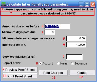 Interest Interest will be applied to the open balance, based on a rate that you determine. Click 3. Post Charges from the Main Menu. Click Interest from the menu that appears.