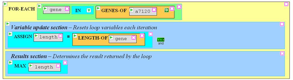 Translation: a. Consider, one at a time, each gene in the set of noncoding genes of Anabaena PCC 7120. b. Retrieve the length of the gene and assign that value to a variable ca