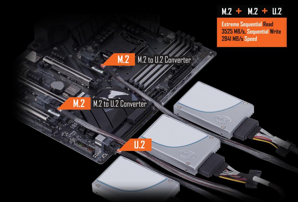 Triple NVMe PCIe SSDs in RAID 0 Support Extreme Performance with Gen3 x4 NVMe PCIe SSDs AORUS' Z270 motherboards offers the industry s best compatibility in terms of NVMe storage for users who demand