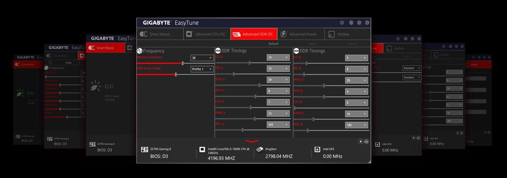 EasyTune GIGABYTE's EasyTune is a simple and easy-to-use interface that allows users to fine-tune their system settings or adjust system and memory clocks and voltages in
