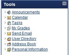 The default set of modules on the MyWebCampus page consists of the following