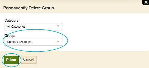 3. Click Delete by Group. 4. From the Group drop-down list, select the name of the delete control group.