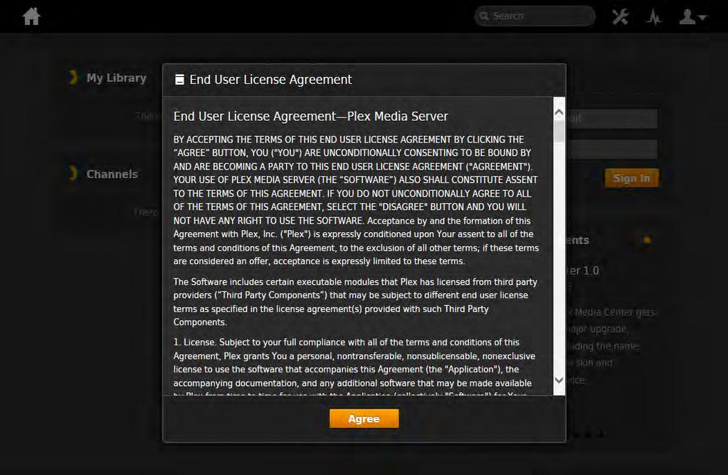 Important: If you log out of your server at this point, Plex Media Server will shut down as by default it only runs when a user is logged in.