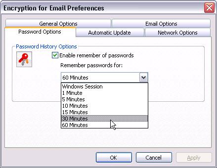 Trend Micro Encryption for Email User s Guide FIGURE 4-3. The Preferences screen - Password Options tab Setting Encryption for Email to Remember Passwords 1.
