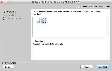 2 Installation Instructions for Macintosh Upgrading from Previous Versions of CytoGenomics Macintosh Figure 47 Choose Product Features screen Macintosh mark Client 8 In the Choose Product Features
