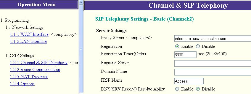 -SIP Telephony Basic Settings 1-System Level Configuration: This section describes system-wide configuration items that are generally required for each KX-TDA50 to work with Broadvox.