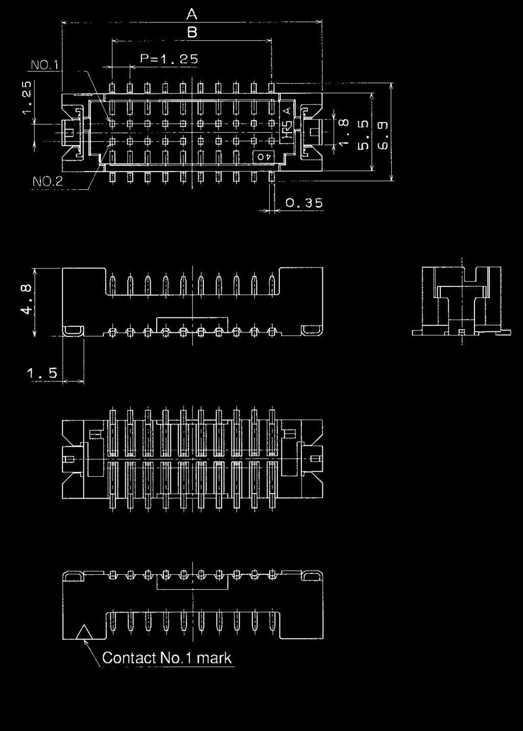 Double Row Straight Pin Header (SMT) (Four-Wall/Correspond to Vacuum Absorption) BPCB mounting pattern Note 1.