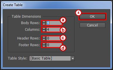 Tables Tables help to organize a lot of information on a page to make it readable. Create a Table 1. Click the Table menu. 2. Click Create Table. The Create Table dialog window will open. 3.