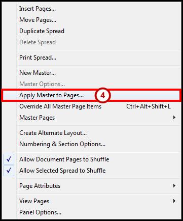 4. Click Apply Master to Pages. An Apply Master dialog window will appear.
