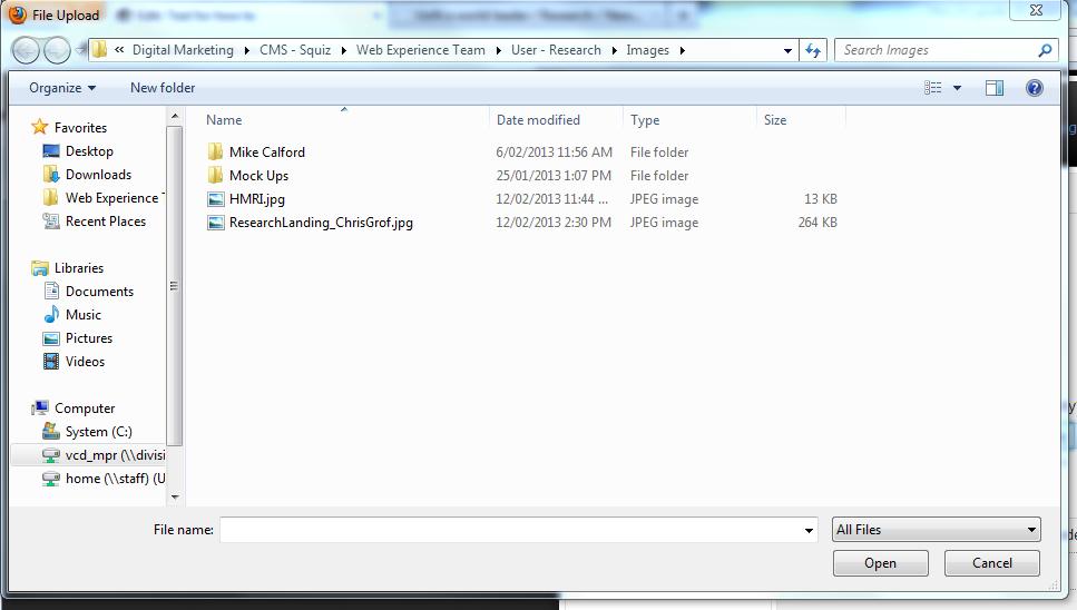 4. The File Upload window will be displayed.