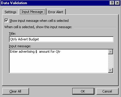 Complex Microsoft Excel 2003 for Business Display a Message when a Cell is Selected A message can be displayed as soon as a user clicks on a cell.
