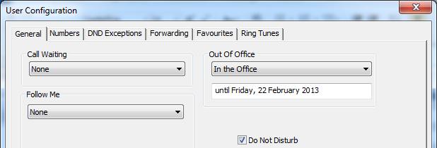 This useful if, for example, you are holding a meeting in your office and do not wish to be disturbed. Turn on Do Not Disturb 1. From the Edit menu select Settings 2. Select the General tab 3.