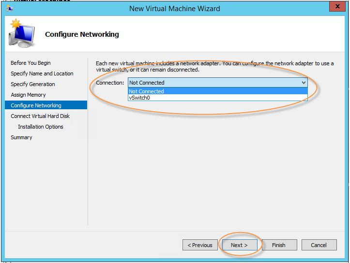 7. On the Configure Networking page, select the appropriate connection and click Next.
