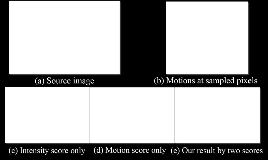 Fig 5(c) shows the result by using only the intensity score. It can be seen that the detail of bulbs are lost due to their low intensities. Fig 5(d) shows the result by using only the motion score.