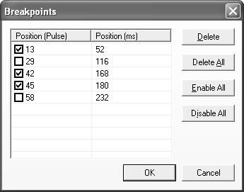Breakpoints Section 4-9 4-9-4 Breakpoint List Breakpoints can be displayed in a list and be chosen to be removed, enabled, or disabled. 1,2,3... 1. Select Breakpoints - Display Breakpoint List.