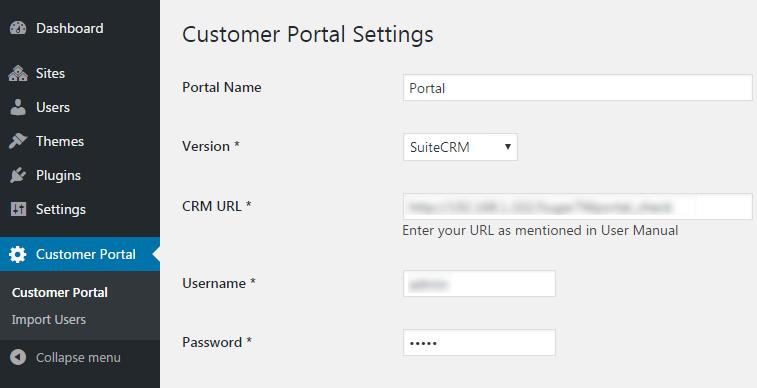 configure SugarCRM portal setting options.
