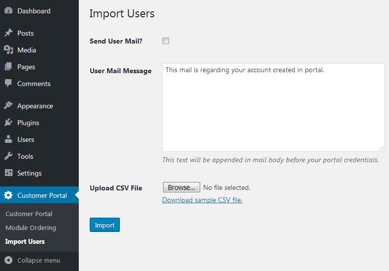 Now to create WordPress Users, import the csv file in WordPress Portal.