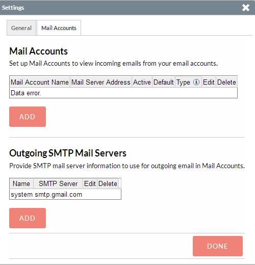 Click on Add button to set up your mail account. Fill up your Email account details and click on Done to finish setup.