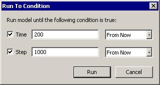 Chapter 10. Running and observing a model To make one step with respect to the current window (run until a change in the current windows, then stop) 1. Choose Model Step in Window from the main menu.