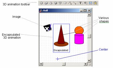 Figure 138. 3D animation editor and toolbar To add a 3D animation to an active object class 1. Click the New 3D Animation toolbar button, or Choose Insert New 3D Animation from the main menu.